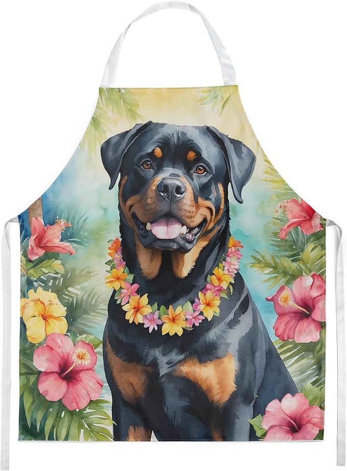 Caroline's Treasures Rottweiler Luau Apron Cooking Kitchen Server Baking Crafts Gardening for Adult Women Men, Unisex, Large, Multicolor