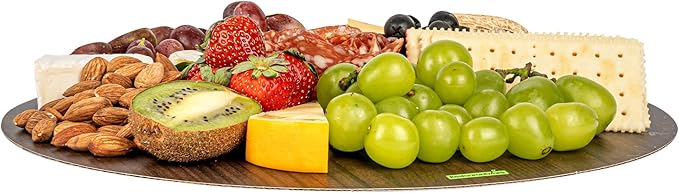 Restaurantware Cater Tek 13.8 Inch Charcuterie Boards 10 Faux Wood Cheese Boards - Round Stackable Dark Paper Cardboard Charcuterie Boards Disposable For Serving At Catered Events