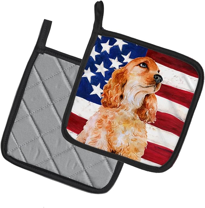 Caroline's Treasures BB9706PTHD Cocker Spaniel Patriotic Pair of Pot Holders Kitchen Heat Resistant Pot Holders Sets Oven Hot Pads for Cooking Baking BBQ, 7 1/2 x 7 1/2