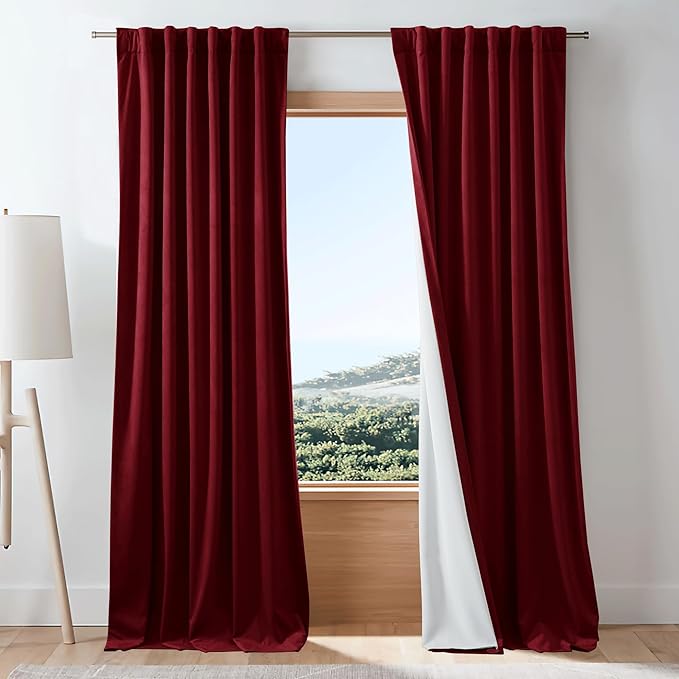 NICETOWN Red Velvet Curtain and Drape for Movie Theatre Backdrop, Elegent Home Decoration Privacy Protect Insulate Summer Heat and Winter Chill for Basement/Studio/Dorm,1 Panel, 96 inches Long