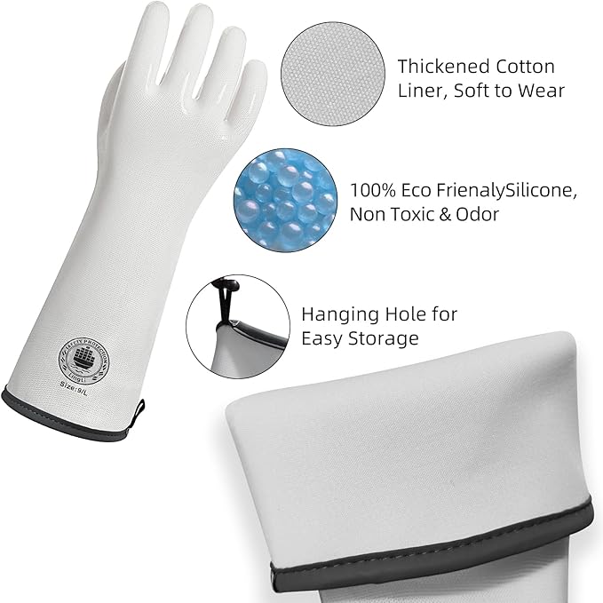 Silicone Oven Gloves- 15" Extra Long, Heat Resistant Oven Gloves with Fingers, Kitchen Oven Mitts Smoker Gloves for Baking, Grilling, Cooking, Food Grade, Waterproof (9/L)