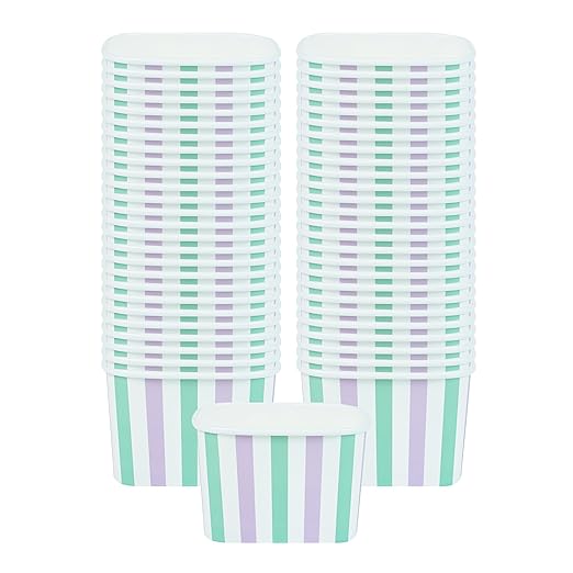 Coppetta 12 Ounce Dessert Cups, 50 Greaseproof Ice Cream Cups - Lids Sold Separately, For Hot And Cold Foods, Purple And Blue Stripe Paper Yogurt Bowls, Disposable, Sturdy - Restaurantware