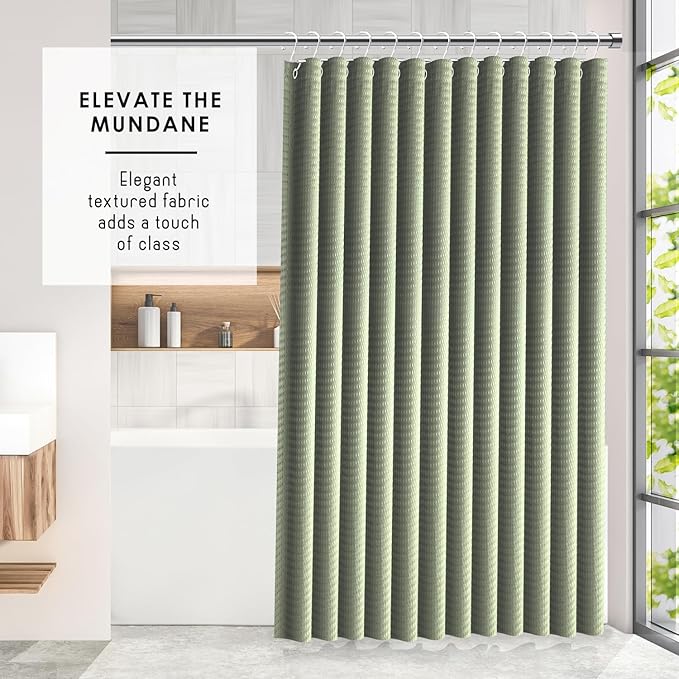 Clara Clark Sage Green Shower Curtain Set with Black Shower Caddy Hanging - Fabric Shower Curtains and Stainless Steel Shower Caddies, Bathroom Shower Curtain Sets with Corner Shower Caddy Dorm