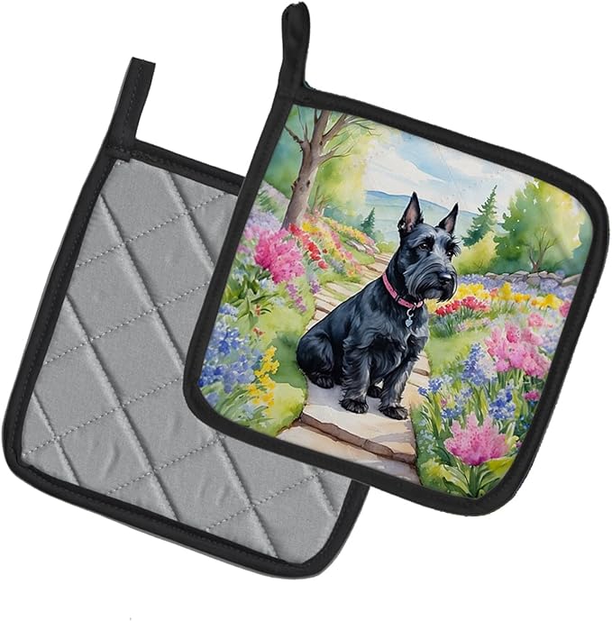 Caroline's Treasures Scottish Terrier Spring Path Pair of Pot Holders Kitchen Heat Resistant Pot Holders Sets Oven Hot Pads for Cooking Baking BBQ, 7 1/2 x 7 1/2