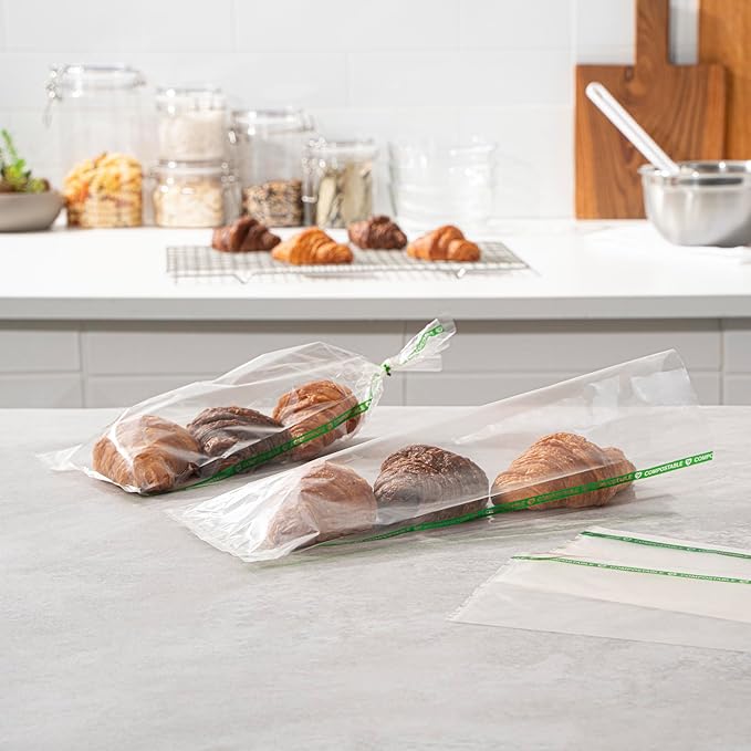Restaurantware Candy Bags 100 Pcs 13" x 5" Heat-Sealable Clear Plastic Bags Greaseproof Home Compostable Freezer-Ready No-Flap Treat Carriers for Candies, Cookies, Bakery, Party Favours