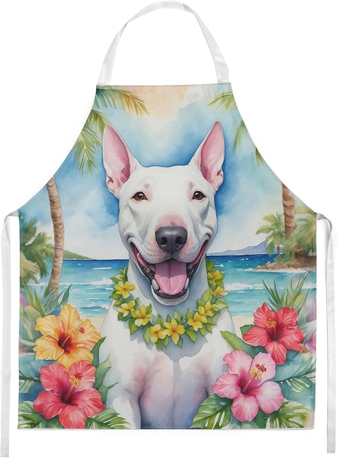 Caroline's Treasures Bull Terrier Luau Apron Cooking Kitchen Server Baking Crafts Gardening for Adult Women Men, Unisex, Large, Multicolor