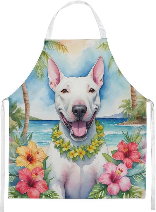 Caroline's Treasures Bull Terrier Luau Apron Cooking Kitchen Server Baking Crafts Gardening for Adult Women Men, Unisex, Large, Multicolor