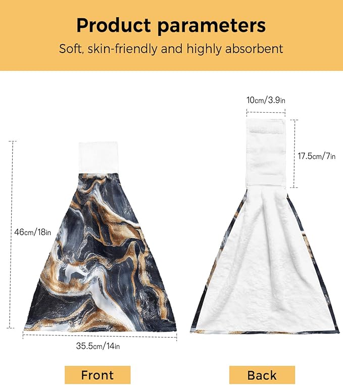 Alandar Home Kitchen Tie Towel Set of 2, Abstract Marble Minimalist Art Absorbent Soft Hand Towels for Bathroom Hanging Towels, Watercolor Stone Stripe Texture Fast Drying Cleaning Cloth with Loop