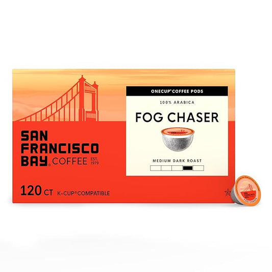 San Francisco Bay Coffee - Medium-Dark Roast - Fog Chaser (120 ct) - Single Serve Coffee Pods, Commercially Compostable, K Cup Compatible