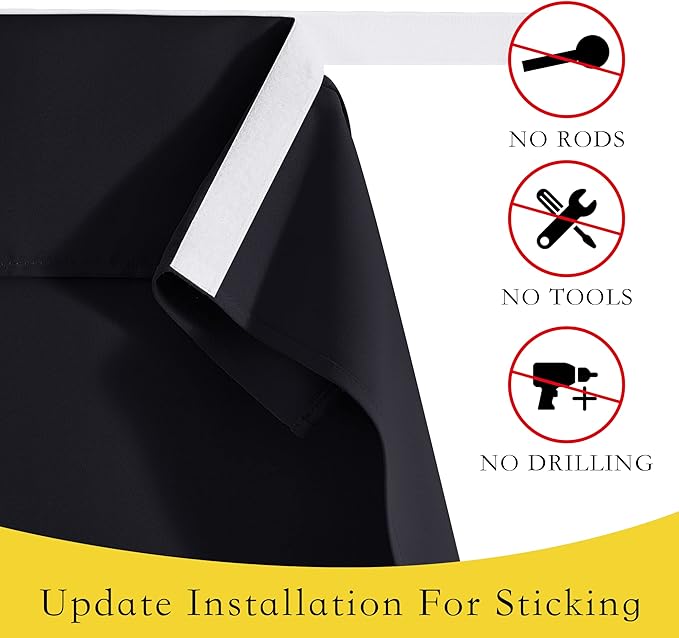 NICETOWN No Drill Blackout Door Curtain Panel - Patio Curtain for Sliding Closet Door Shade Thermal Insulated Self Sticky Blinds for Indoor Windows, 36" Wide x 72" Length, Black, 1 Piece