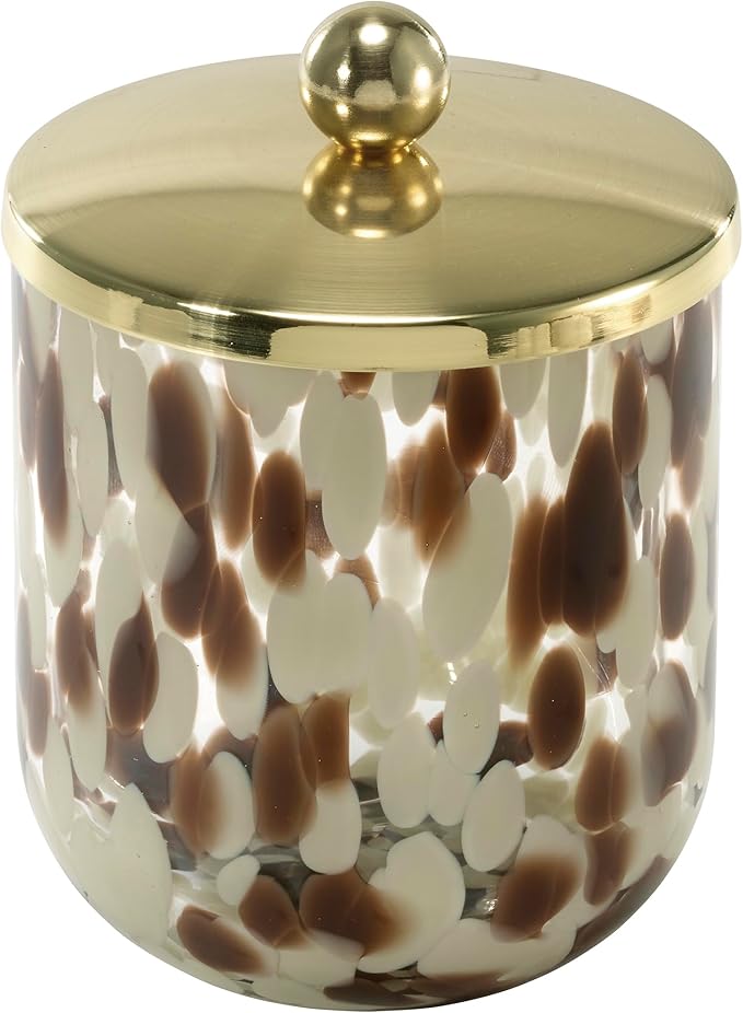 Nicole Miller – Vanity Accessory Set, Substantially Weighted Glass with Abstract Animal Print Design, Decorative Lotion Pump, Vanity Tray, & Covered Jar (Safari)