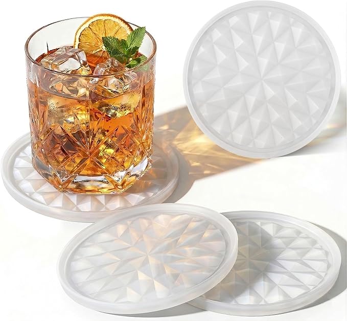 Silicone Coasters for Drinks[4 Pack]- Cup Mat for Tabletop Protection-Non-Slip, Non-Stick, Coffee Table Decor, Housewarming or Wedding Gift, Translucent