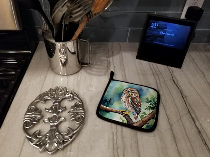 Caroline's Treasures Northern Pygmy Owl Pair of Pot Holders Kitchen Heat Resistant Pot Holders Sets Oven Hot Pads for Cooking Baking BBQ, 7 1/2 x 7 1/2