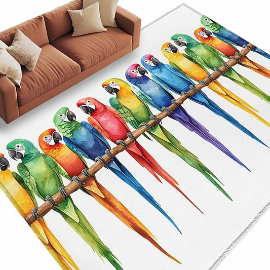 Area Rug 6x9ft, Funny Watercolor Parrot Washable Rugs for Living Room Bedroom, Red Green Blue Gradient Bird Soft Non-Slip Area Rugs Rectangle Floor Carpet for Dining Room