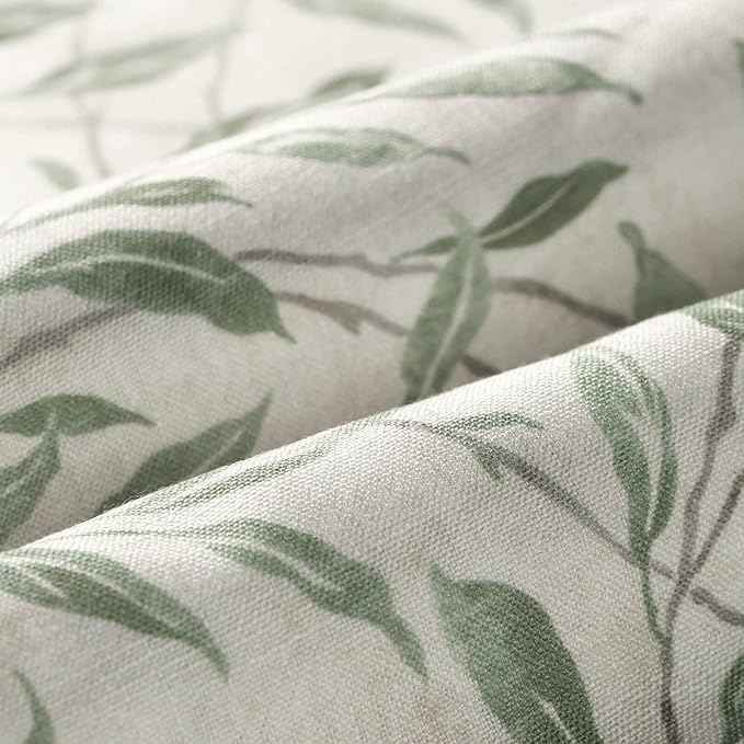 VOGOL Tie Up Window Shade Rod Pocket Panel, Lovely Leaf Print Curtains for Kitchen Windows 63 Inch Length Curtain Panels for Bathroom Small Cafe, Green