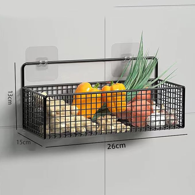 Wire Wall Basket, Wall Mounted Organizer Kitchen Organizer, Wire Storage Shelf Rack for Cabinets, Pantry, Closets, Bathroom, Kitchen, Bedroom(Black)