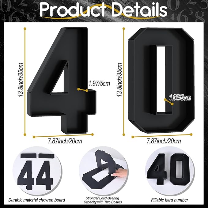 40 Cardboard Numbers for Charcuterie Numbers Fillable 13.8'' Black Paper Mache Number Shaped Cupcake Pans Board Box Trays Container for Food Candy 40th Birthday Party Decorations Anniversary
