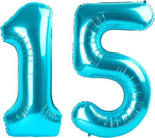 40 Inch 15 Number Balloon, 15 51 Birthday Balloon, Light Blue Party Decoration for 15th Birthday Party Decoration, Promotion Events Decor, Photo Prop
