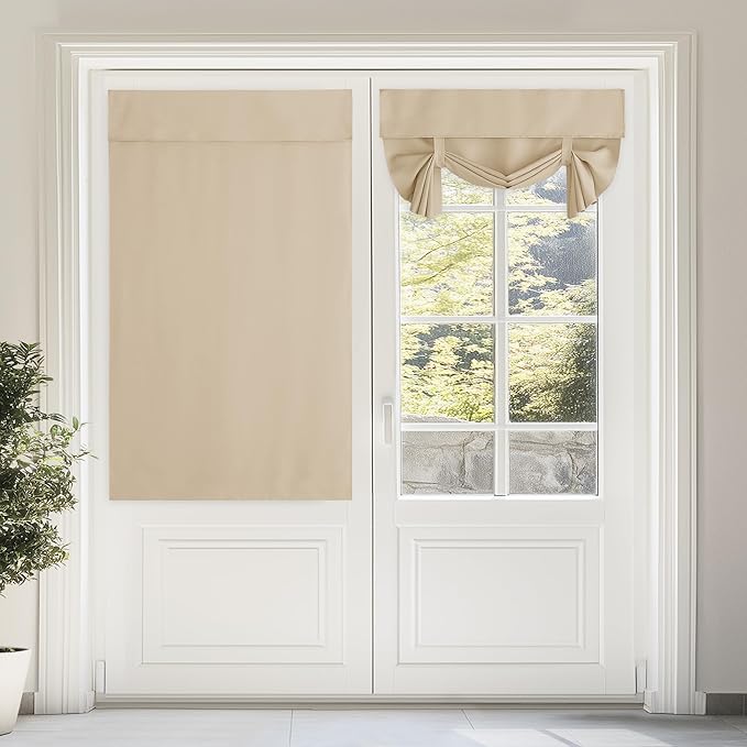 NICETOWN Blackout Door Curtains Privacy Thermal Insulated French Door Curtains, 46 X 63 Inches Room Darkening Tie Up Curtain Shde for Glass Door Windows, 1 Panel, Biscotti Beige