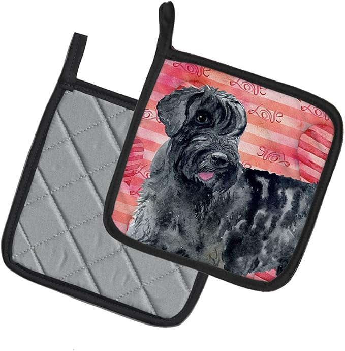 Caroline's Treasures BB9747PTHD Giant Schnauzer Love Pair of Pot Holders, Red Kitchen Heat Resistant Pot Holders Sets Oven Hot Pads for Cooking Baking BBQ, 7 1/2 x 7 1/2