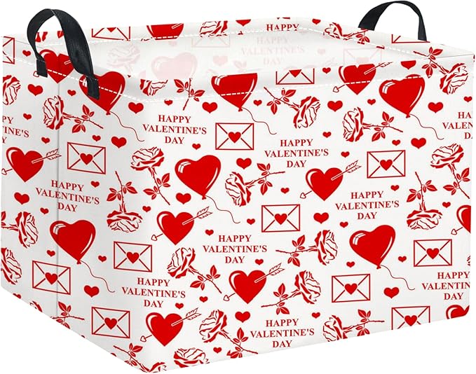 HIYAGON Rectangular Valentines Basket Fabric Storage Bin Storage Boxes Collapsible Storage Basket for Clothes Books Shelves Basket(Envelope Rose)