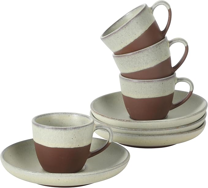 Gibson Elite William Crest 8 Piece Cup & Saucer Set, 4 Stoneware Cups & 4 Saucers, Reactive Glaze Finish, 3.5oz Espresso Cups, 5.5” Saucers, Round Coffee Set, Microwave & Dishwasher Safe - Green
