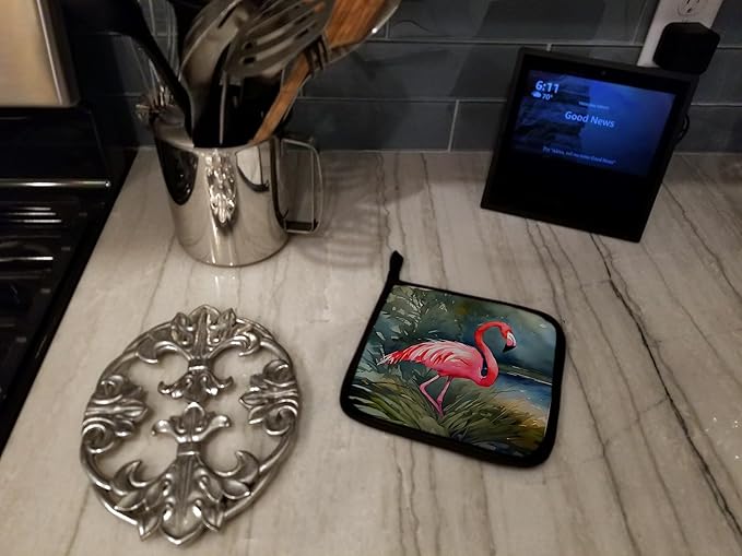 Caroline's Treasures Flamingo Pair of Pot Holders Kitchen Heat Resistant Pot Holders Sets Oven Hot Pads for Cooking Baking BBQ, 7 1/2 x 7 1/2
