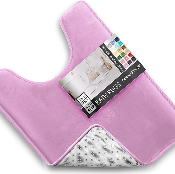 Clara Clark Bathroom Rugs, Velvet Memory Foam Bath Mat, Non-Slip, Machine Washable Bath Rugs - Dries Quickly, Ultra Soft Plush Bath Mats for Bathroom, 20 x 24, Lavender Dream