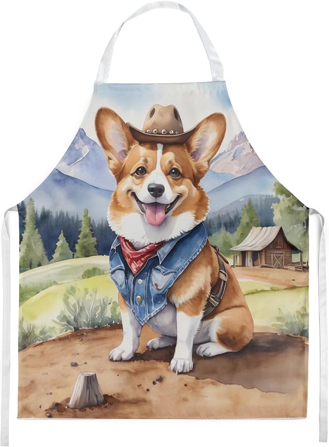 Caroline's Treasures Corgi Cowboy Welcome Apron Cooking Kitchen Server Baking Crafts Gardening for Adult Women Men, Unisex, Large, Multicolor