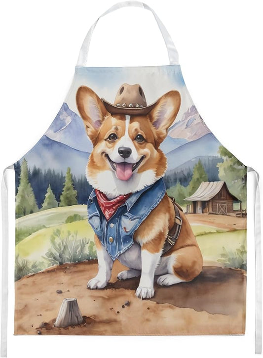 Caroline's Treasures Corgi Cowboy Welcome Apron Cooking Kitchen Server Baking Crafts Gardening for Adult Women Men, Unisex, Large, Multicolor