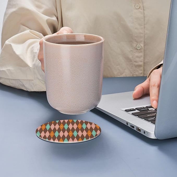 Mid Century Modern Leather Drinks Coasters with Holder, Set of 6, Suitable for Various Cups