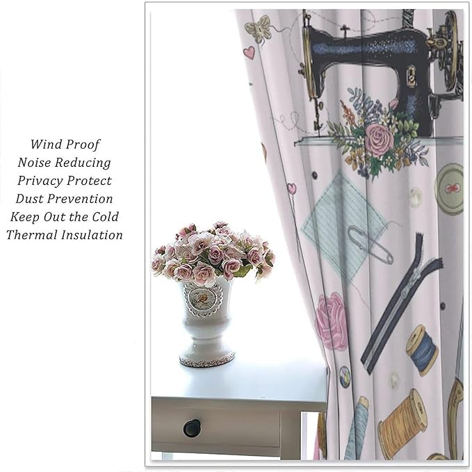 Fashion Blackout Curtain,Clothes Sewing Theme for Women Girls Watercolor Style Window Curtains Dining Room Kitchen Bedroom Living Room Office Nursery Drapes,52x84 in