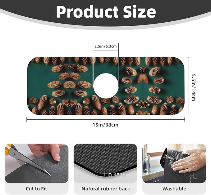 Pine Cone Border Printed Faucet Absorbent mat, Suitable for bathrooms, Kitchens, and Other Sink Areas.