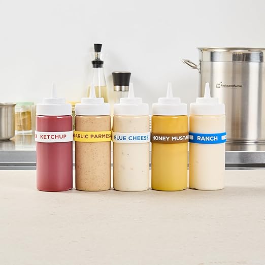 Restaurantware Silicone Squeeze Bottle Band 10 Count 2.75 Inch Dishwasher Safe Condiment Identification Band, Blue Cheese White Non-Slip Label Band for Condiment Labeling at Restaurants, Food Trucks