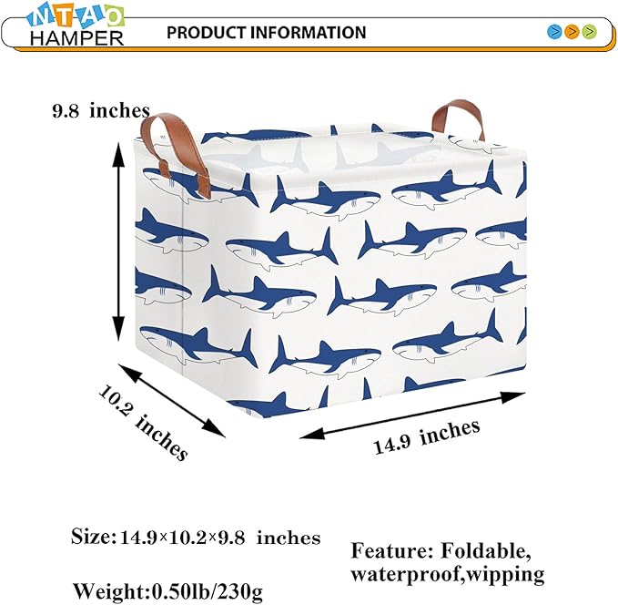 NTAOHAMPER Rectangular Storage Basket,Collapsible Gift Basket with Handles,Kids Toys/Books Box,Room Decor(Shark)