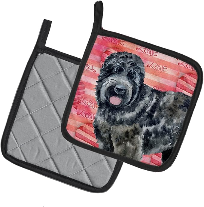 Caroline's Treasures BB9764PTHD Black Russian Terrier Love Pair of Pot Holders, Red Kitchen Heat Resistant Pot Holders Sets Oven Hot Pads for Cooking Baking BBQ, 7 1/2 x 7 1/2