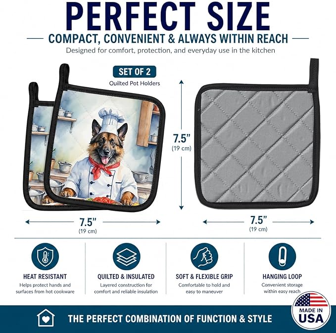 Caroline's Treasures Belgian Tervuren The Chef Pair of Pot Holders Kitchen Heat Resistant Pot Holders Sets Oven Hot Pads for Cooking Baking BBQ, 7 1/2 x 7 1/2
