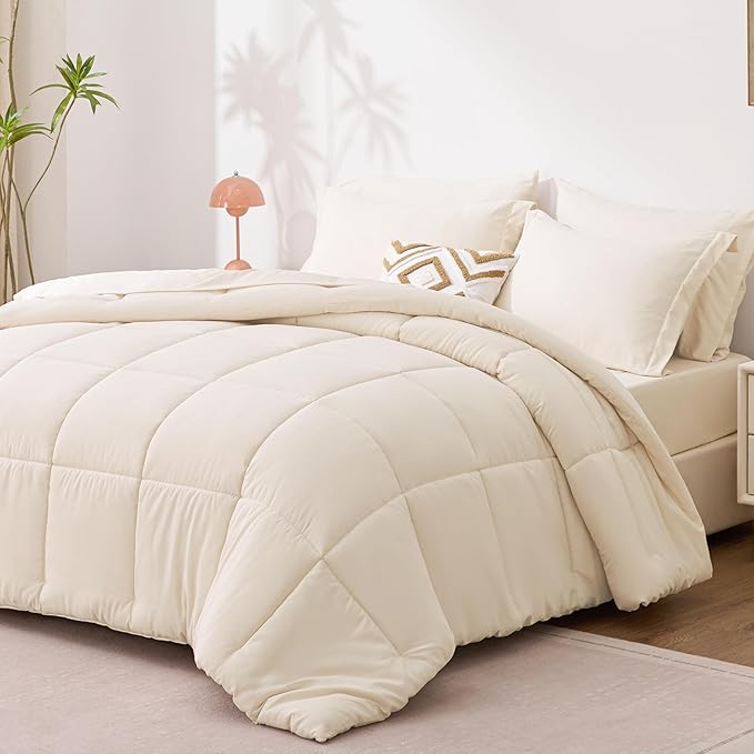 Love's cabin Twin Comforter Set Beige, 5 Pieces Twin Bed in a Bag, All Season Bedding Sets with 1 Comforter, 1 Flat Sheet, 1 Fitted Sheet, 1 Pillowcase and 1 Pillow Sham | Soft, Breathable, Lightweight, Comfortable