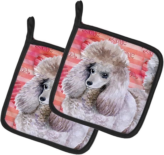 Caroline's Treasures BB9752PTHD Poodle Love Pair of Pot Holders, Red Kitchen Heat Resistant Pot Holders Sets Oven Hot Pads for Cooking Baking BBQ, 7 1/2 x 7 1/2