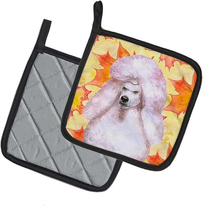 Caroline's Treasures BB9978PTHD White Standard Poodle Fall Pair of Pot Holders, Yellow Kitchen Heat Resistant Pot Holders Sets Oven Hot Pads for Cooking Baking BBQ, 7 1/2 x 7 1/2