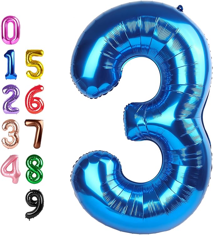 40 Inch 3 Number Balloon, Three Dark Blue Happy Birthday Balloons for Girls Boys Babies, Number Balloons for 3 13 23 30 Wedding Bridal Shower Anniversaries Party