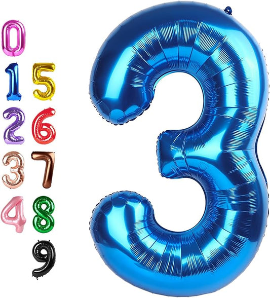 40 Inch 3 Number Balloon, Three Dark Blue Happy Birthday Balloons for Girls Boys Babies, Number Balloons for 3 13 23 30 Wedding Bridal Shower Anniversaries Party
