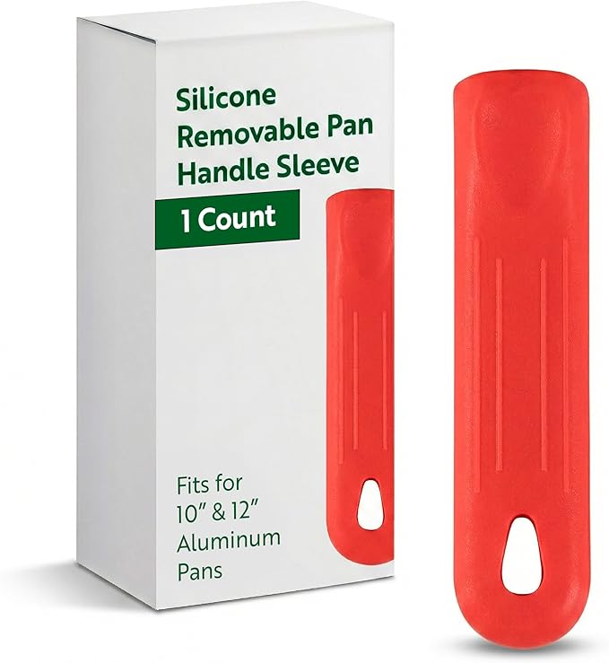 Restaurantware Silicone Hot Handle Holder - Met Lux Heat Resistant Fry Pan Sleeve, Dishwasher Safe - Non-Slip Pat Holder Sleeve Fits 10 inch &12 inch Aluminum Pans, Red