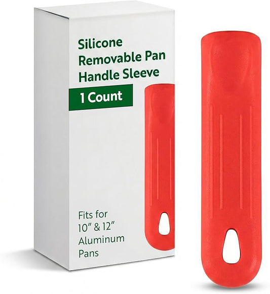 Restaurantware Silicone Hot Handle Holder - Met Lux Heat Resistant Fry Pan Sleeve, Dishwasher Safe - Non-Slip Pat Holder Sleeve Fits 10 inch &12 inch Aluminum Pans, Red