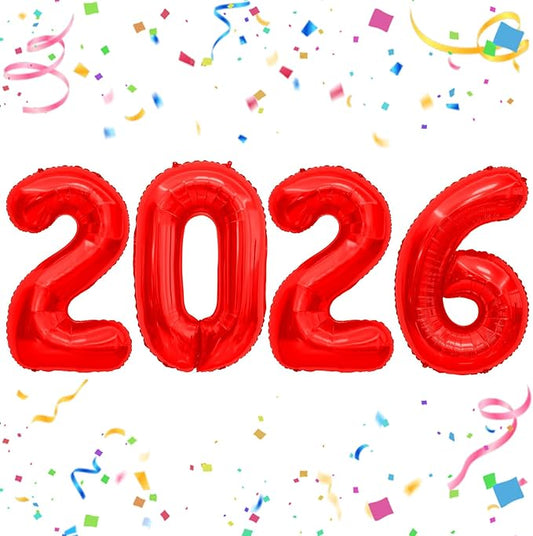 2026 Red Foil Numbers Balloons(40 Inch) Happy New Years Eve Party Supplies 2026 New Year Graduation Balloons Decorations 20 26 Signs Props Birthday Anniversary Wedding Festival Ornament Decor