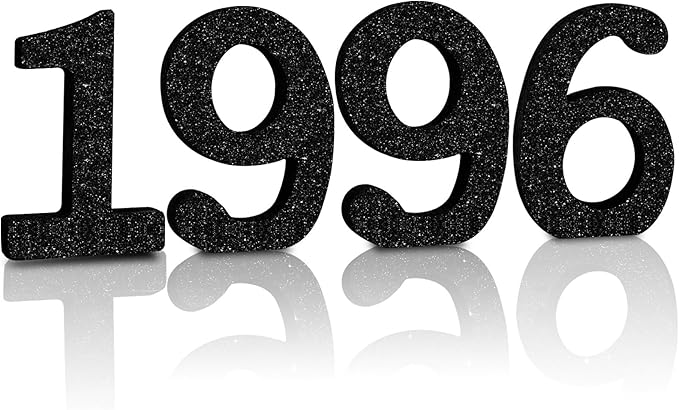 TONIFUL 4 Inch 1996 Black Glitter Table Centerpiece Sign 1996 Number Block for 30th Birthday Decoration,Thirty Years Old Birthday Table Decoration,Class of 1996 Reunion Decorations or Anniversary