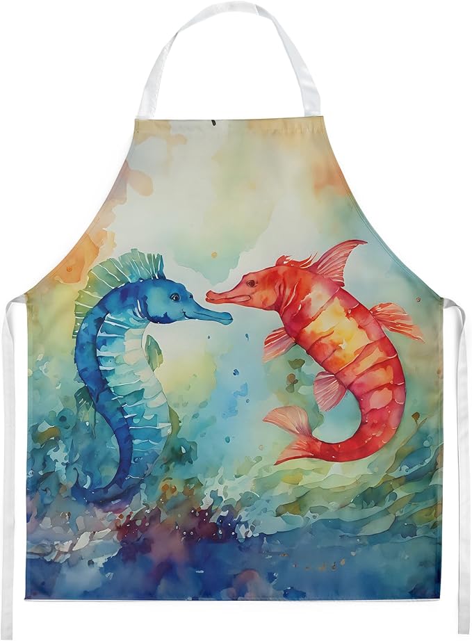 Caroline's Treasures Seahorses Apron Cooking Kitchen Server Baking Crafts Gardening for Adult Women Men, Unisex, Large, Multicolor