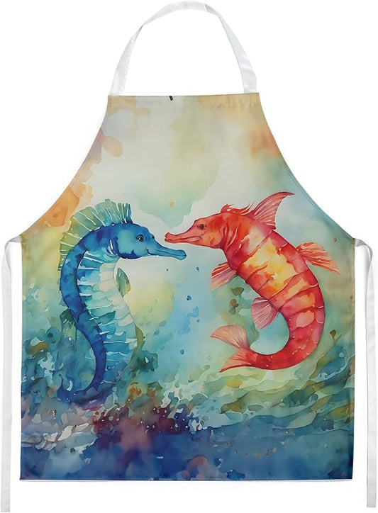 Caroline's Treasures Seahorses Apron Cooking Kitchen Server Baking Crafts Gardening for Adult Women Men, Unisex, Large, Multicolor