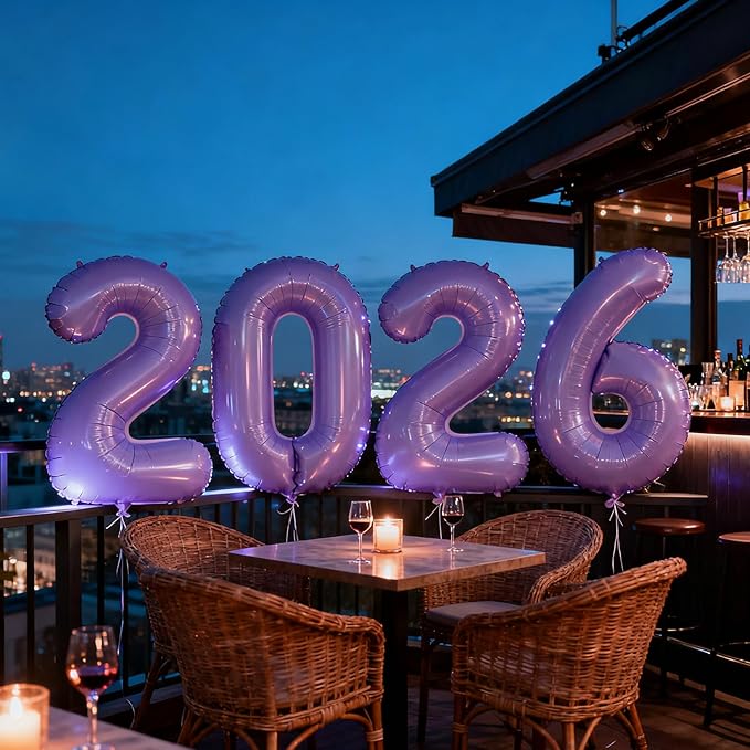 Purple 2026 Balloons, Large 32 Inch Foil 2026 Number Balloons, Grad Balloons for Class of 2026 Graduation Party, Purple Matellic Foil New Year Birthday Home Office Party Supplies