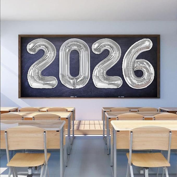 Silver 2026 Balloons - 40 inch Number Balloon - Graduation Balloons for Class of 2026 Decorations - Congrats Grad Balloons for Graduation Decorations 2026 - Grad Party Decor Supplies